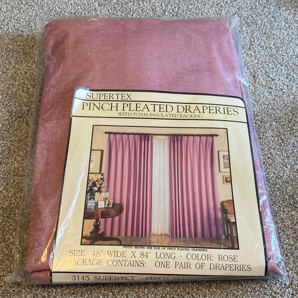 Supertex Rose Pinch Pleated Draperies 48x84 Foam Insulated Backing Pair USA 3145